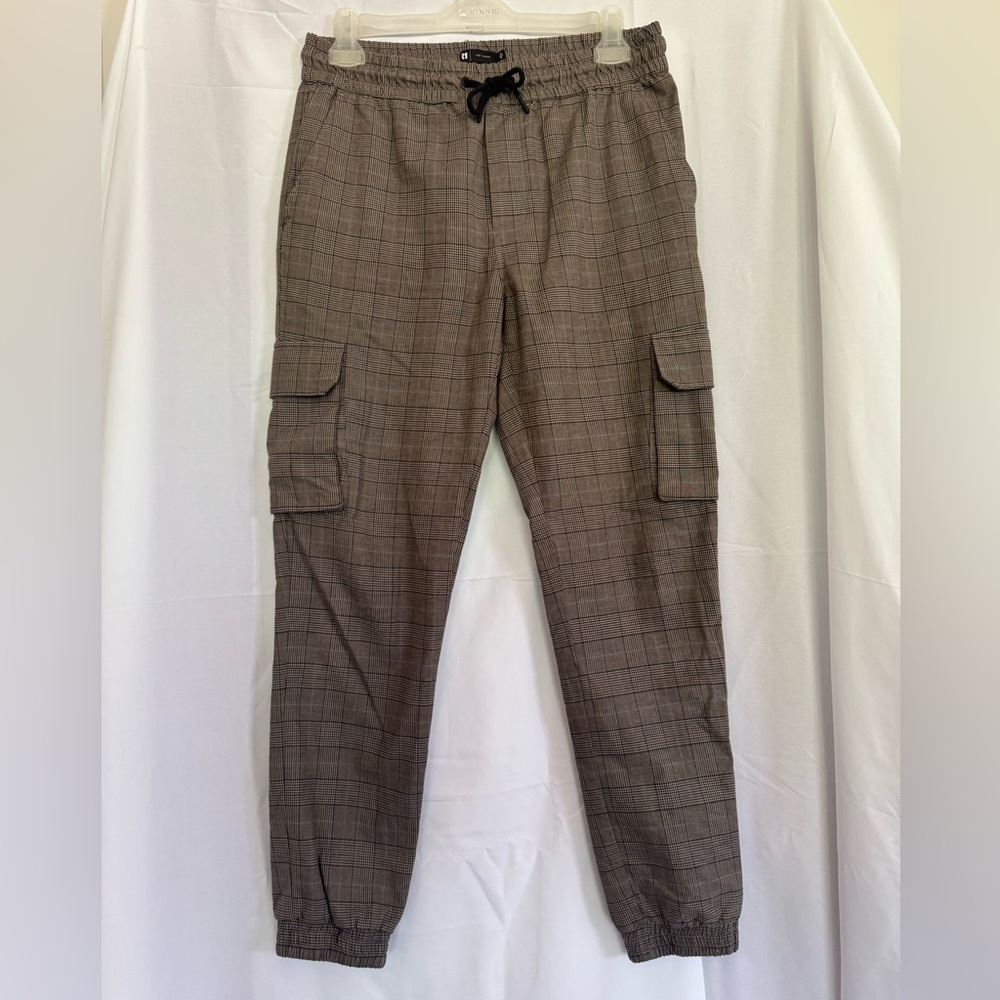 Simons Le31 Checkered/Plaid Cargo Jogger in Brown/Blue